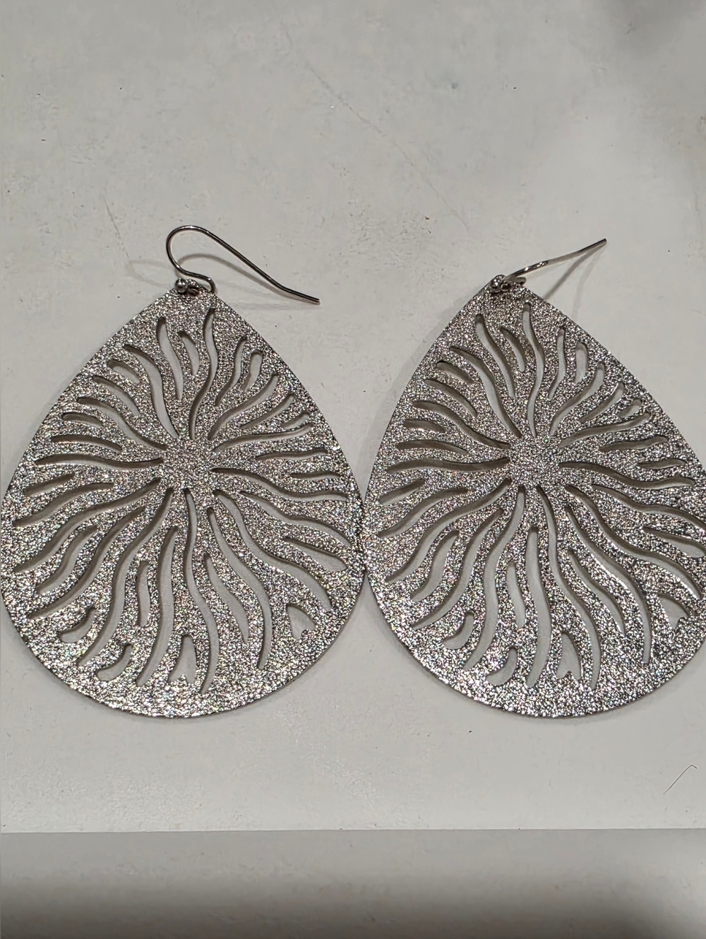 Silver Teardrop Filigree Dangle Earrings - Elegant Sparkle
